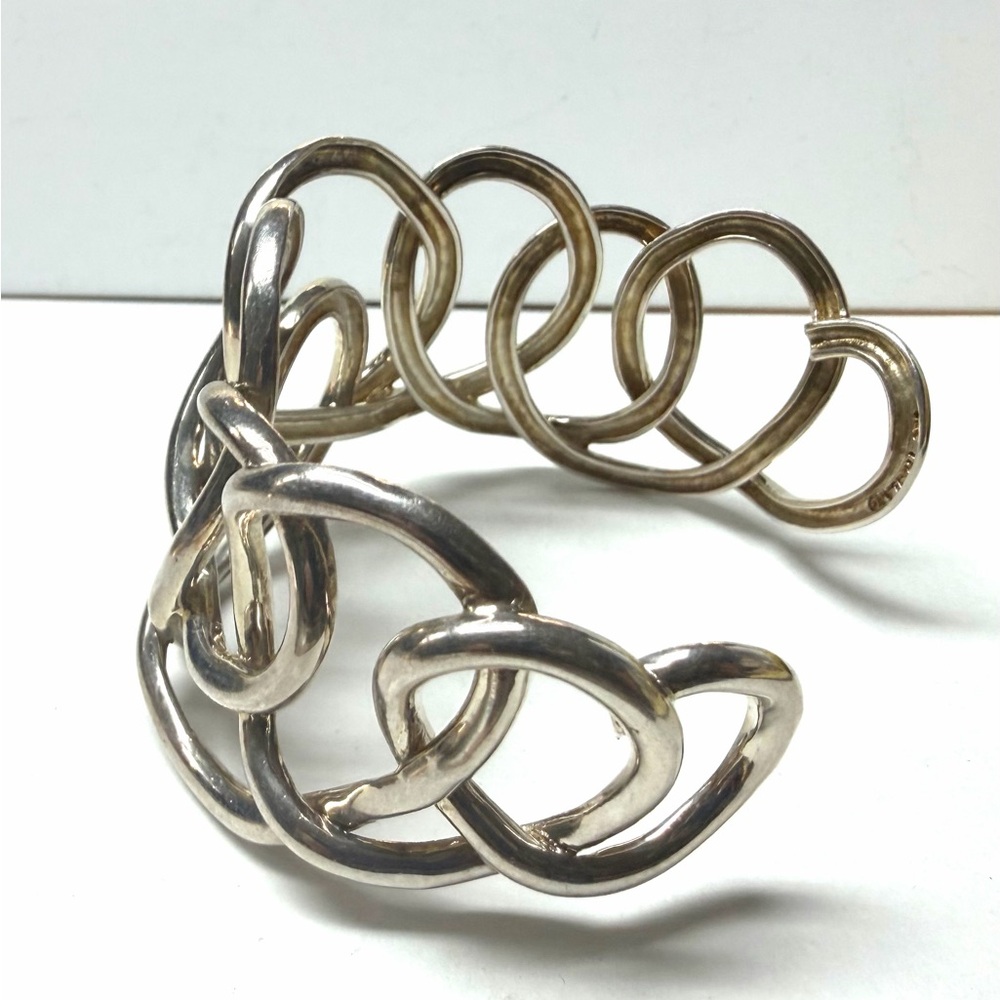 Interlocking Open Cuff Bracelet - Silver Tone - image 4